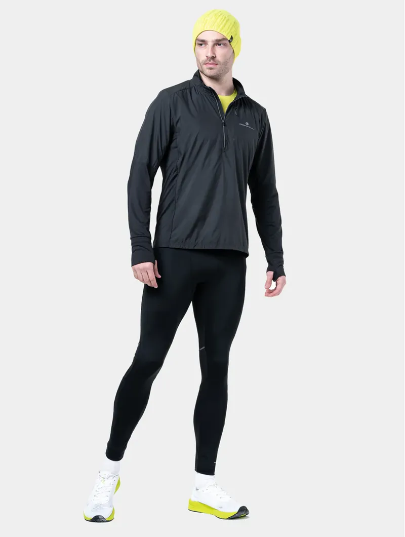 RonHill Men's Tech Wind-Block 1/2 Zip Running Top in All Black-1
