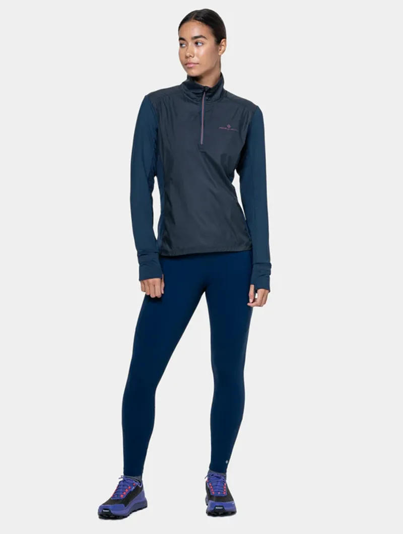 RonHill Women's Tech Wind-Block 1/2 Zip Running Jacket in Dark Navy/Dusty Tulip-3