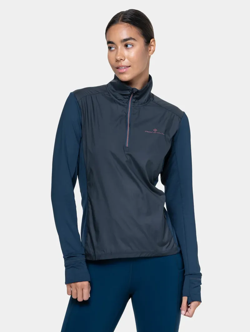 RonHill Women's Tech Wind-Block 1/2 Zip Running Jacket in Dark Navy/Dusty Tulip-4