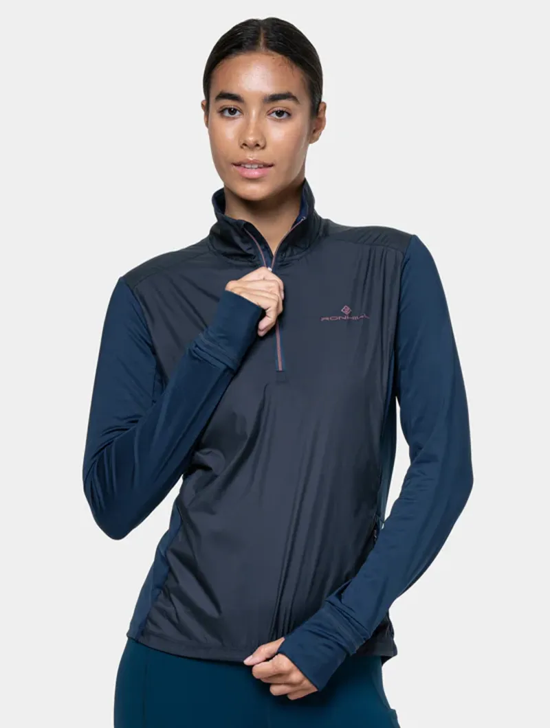 RonHill Women's Tech Wind-Block 1/2 Zip Running Jacket in Dark Navy/Dusty Tulip-2