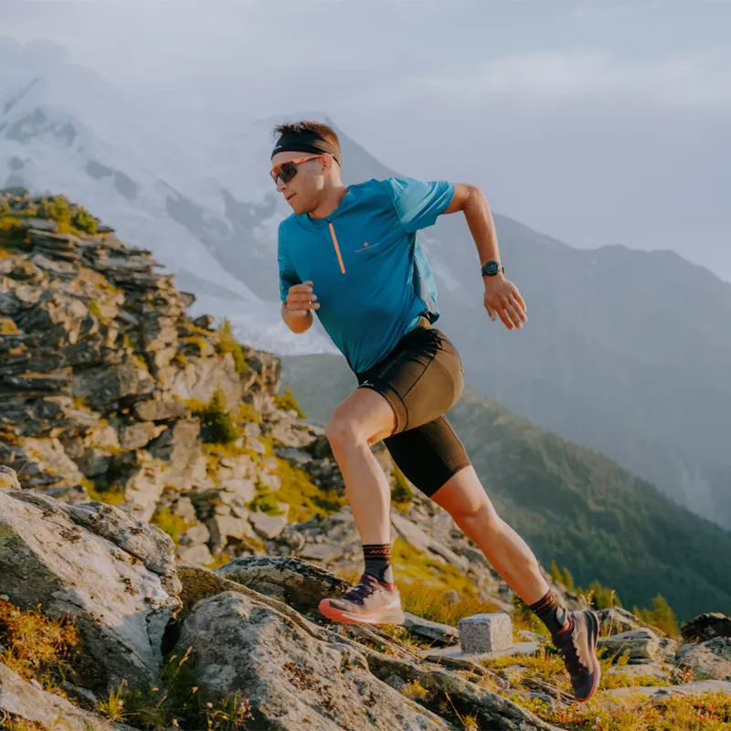 Ron Hill  Men's Tech 1/2 Zip Running T-Shirt in Petrol/Fluo Orange-1