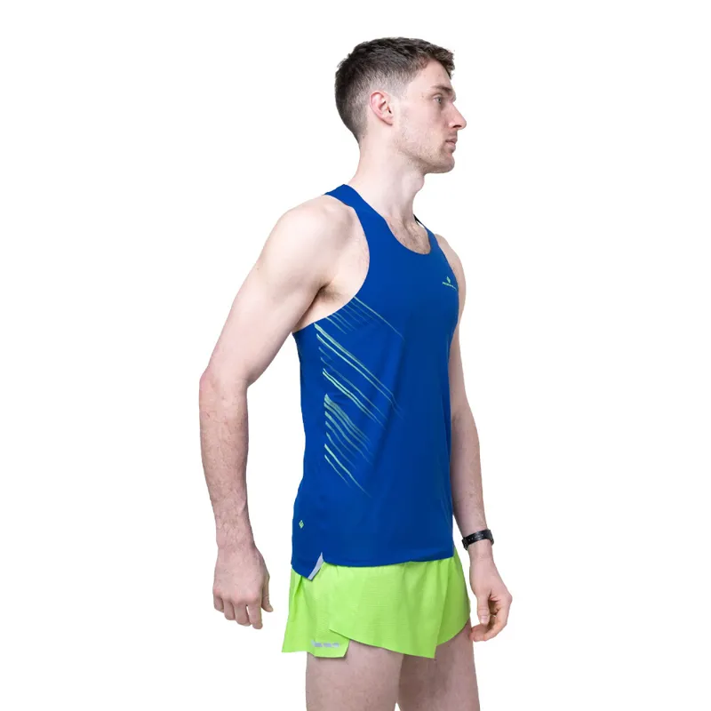 Ronhill Men's Tech 5 Race Running Shorts in  Fluo Green/Dark Cobalt -2