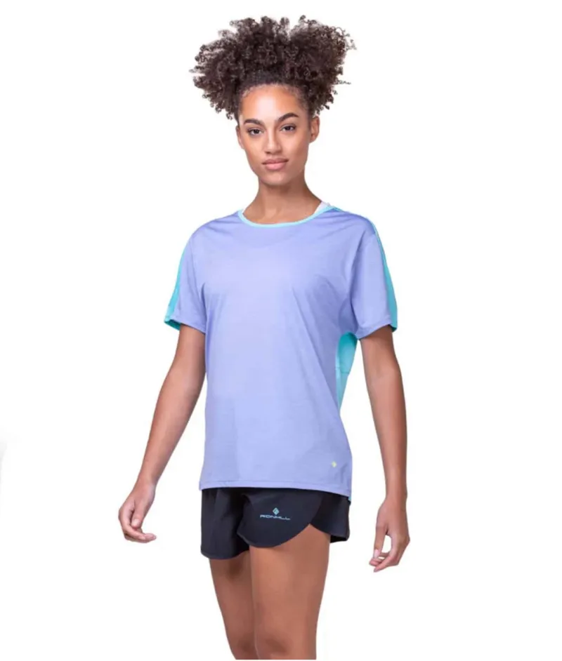 Ronhill Women's Tech Glide Short Sleeve T Shirt in Periwinkle Marl/ Aquamint-2