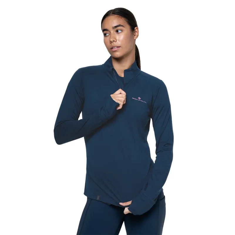 Ron Hill Women's Tech Merino 1/2 Zip Running Top in Navy Dusty Tulip-5