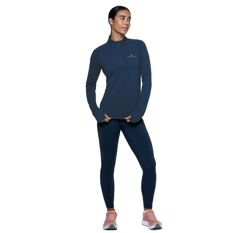 Ron Hill Women's Tech Merino 1/2 Zip Running Top in Navy Dusty Tulip-4