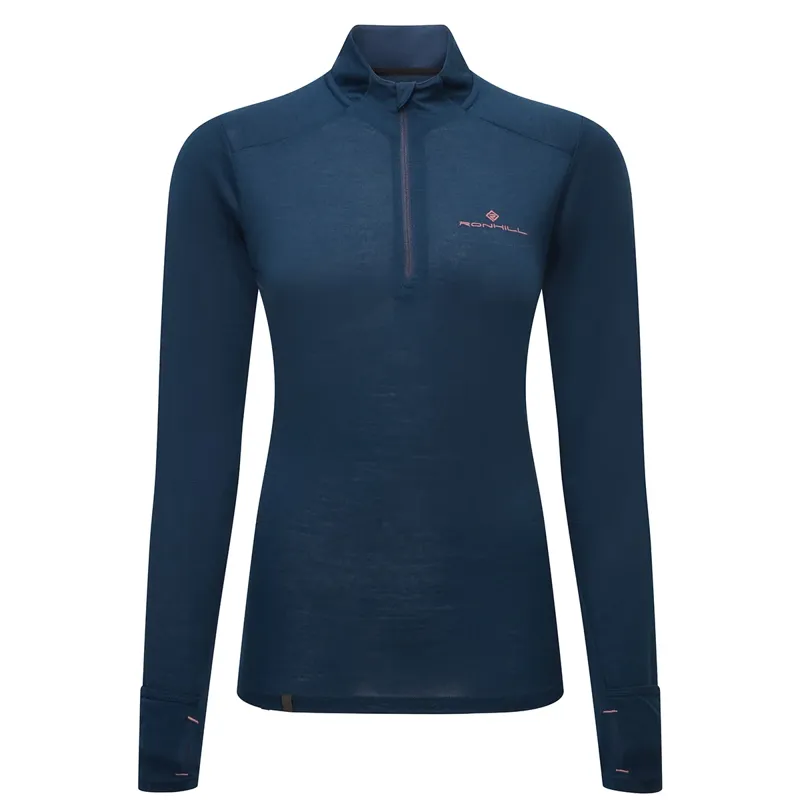 Ron Hill Women's Tech Merino 1/2 Zip Running Top in Navy Dusty Tulip