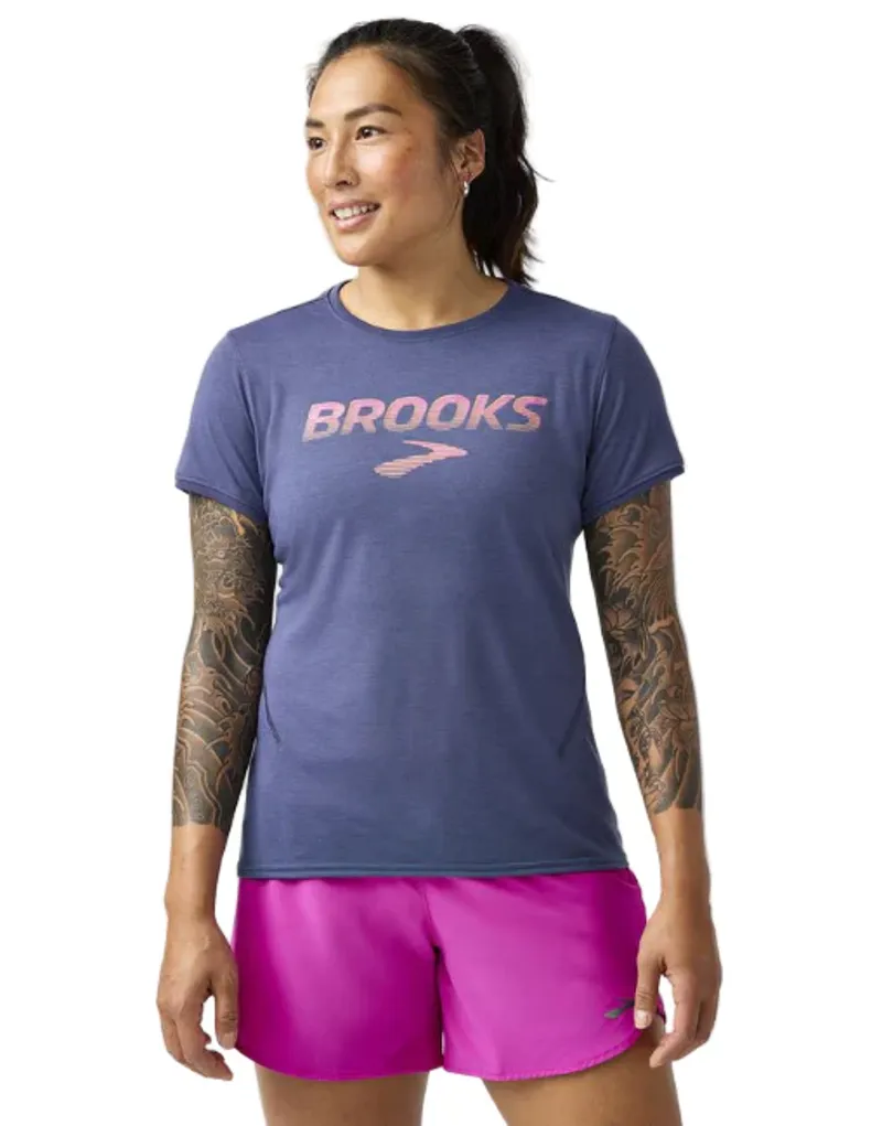Brooks Women's Distance Running T Shirt 3.0 in HTR Nightshadow Logo
