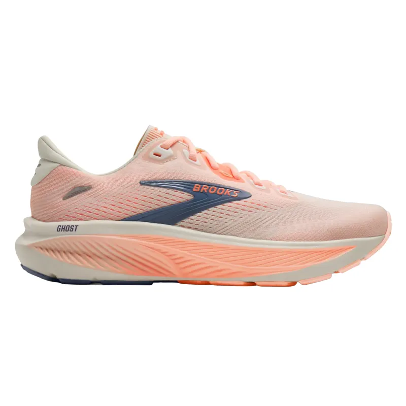 Brooks Women's Ghost 18 Running Shoes in Star White/Cyber Peach/Grey