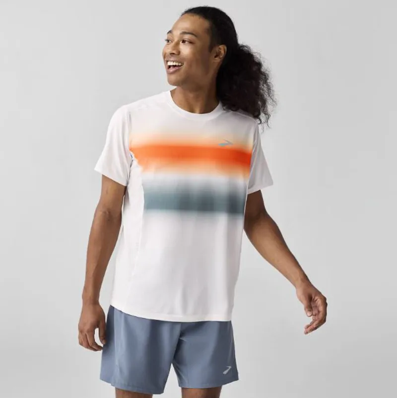 Brooks Men's Atmosphere 3.0 Running Top in White/Shadow Stripe