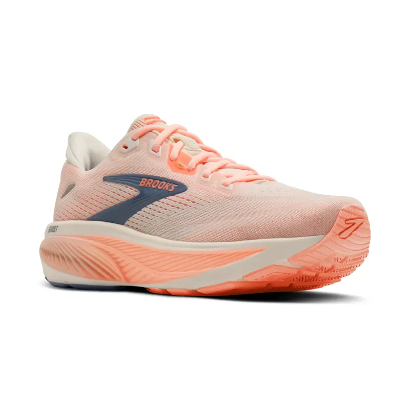 Brooks Women's Ghost 18 Running Shoes in Star White/Cyber Peach/Grey-2