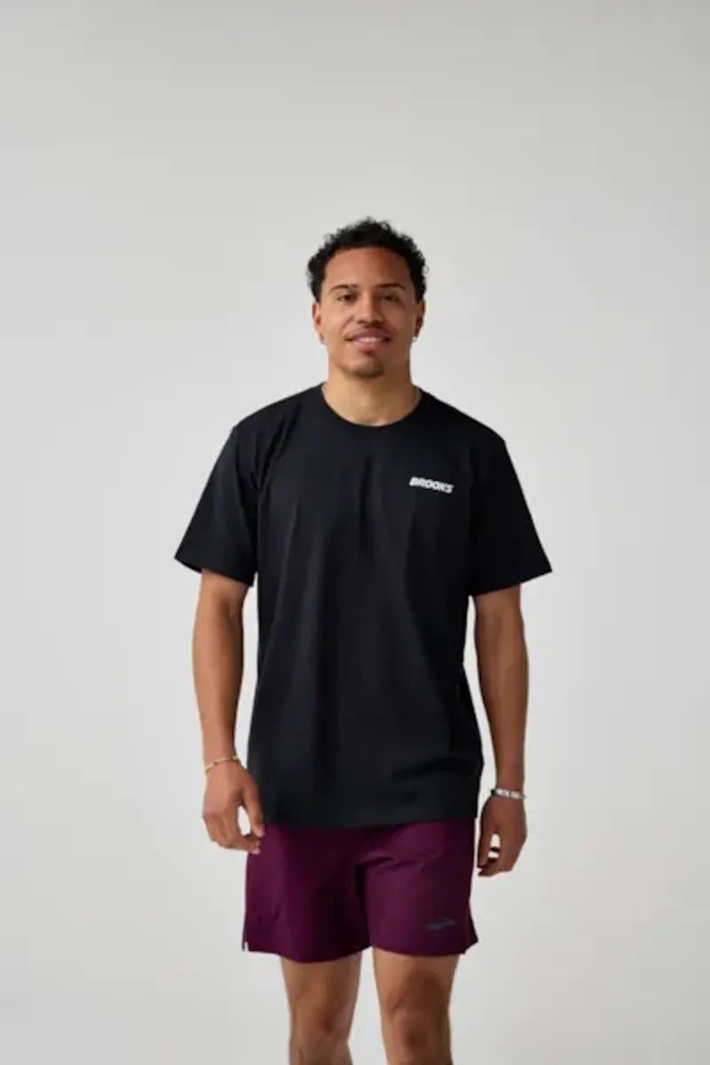 Brooks Men's Graphic Short Sleeve T Shirt Black/White/Slate Grey