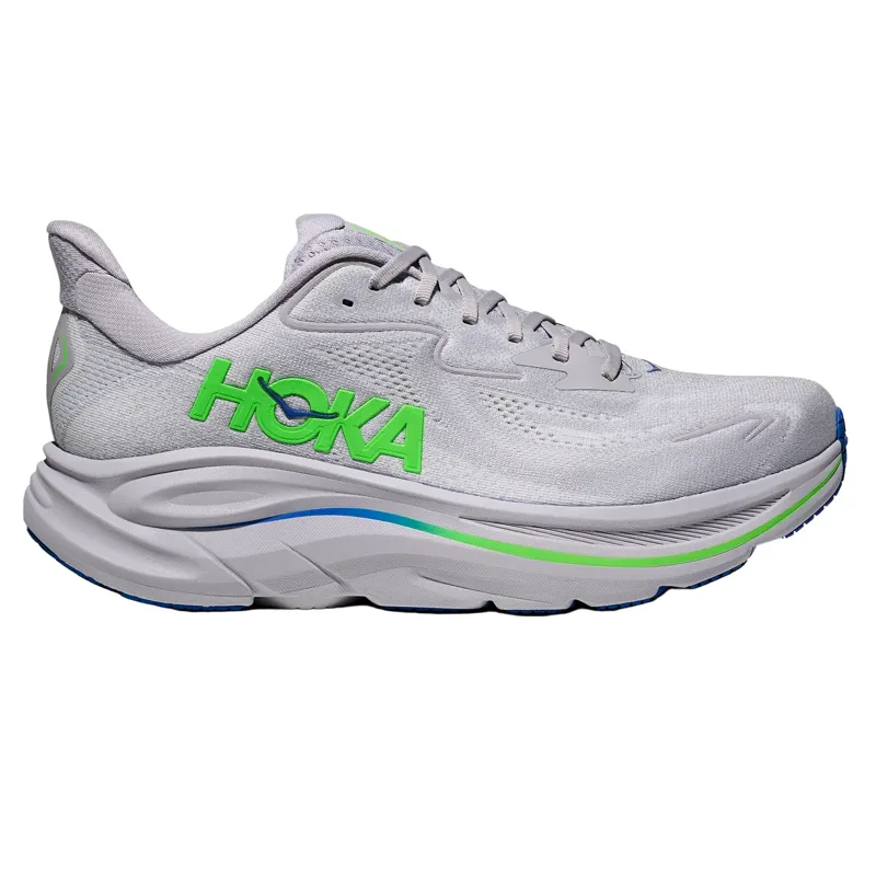 Hoka Men's Clifton 10 Running Shoes in Ash Grey / Neon Flame 
