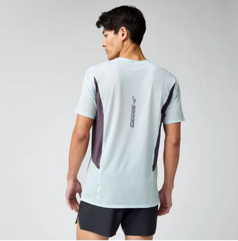 Brooks Men's High Point Short Sleeve 2.0 Shirt in Stride Blue/Dk Russet-1