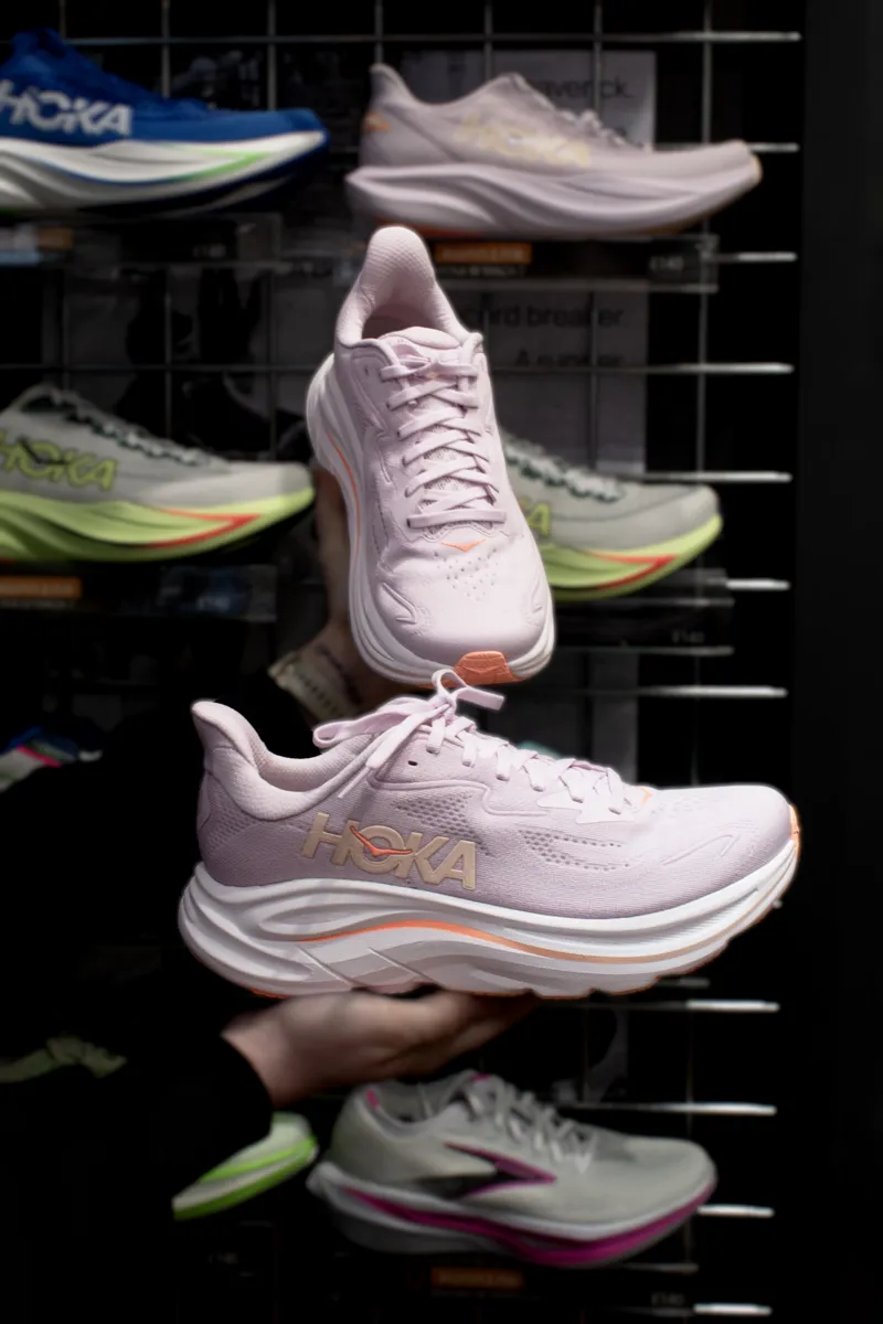 Hoka Women's Clifton 10 Running Shoes in Lilac Cream/Tangerine Glow-3