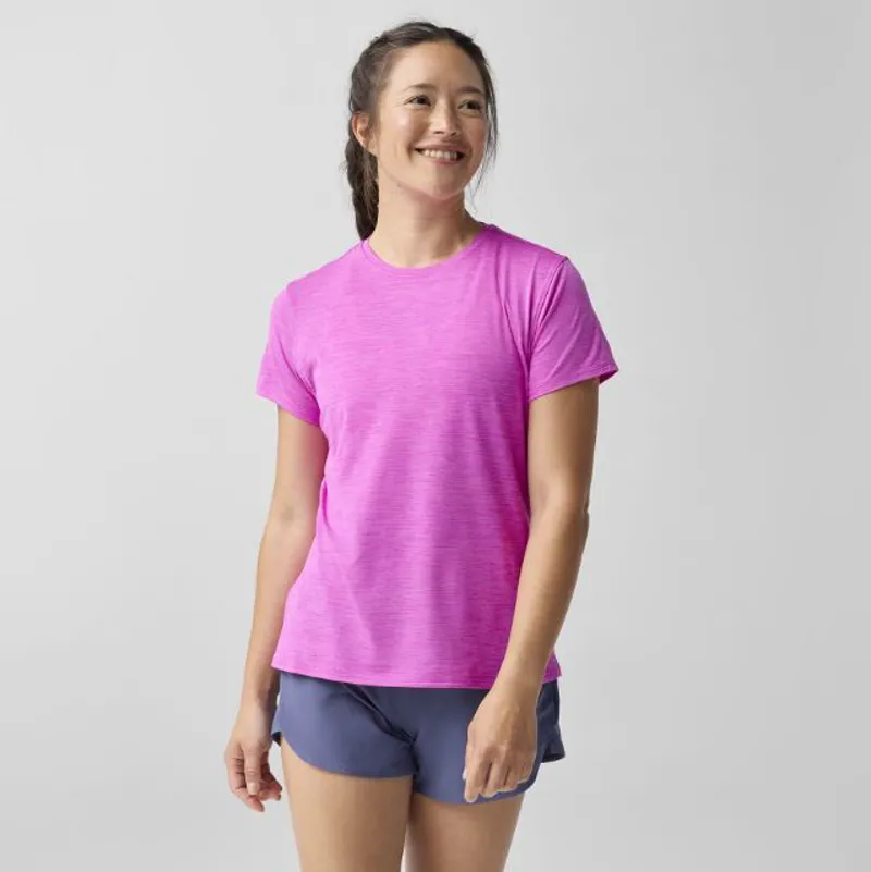 Brooks Women's Luxe Short Sleeve Running T Shirt in Htr Magenta
