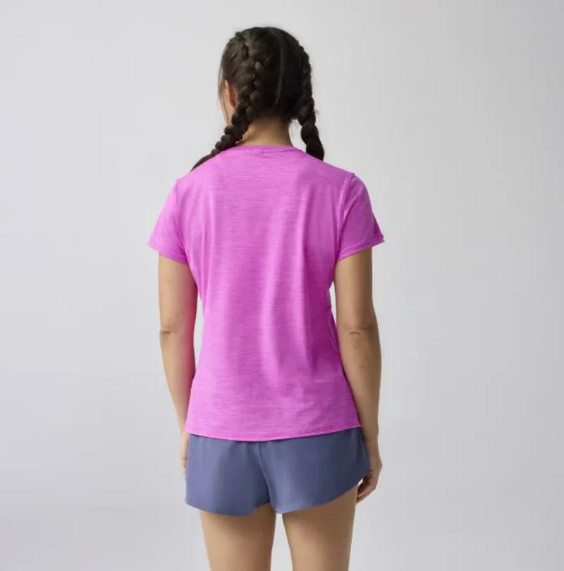 Brooks Women's Luxe Short Sleeve Running T Shirt in Htr Magenta-2