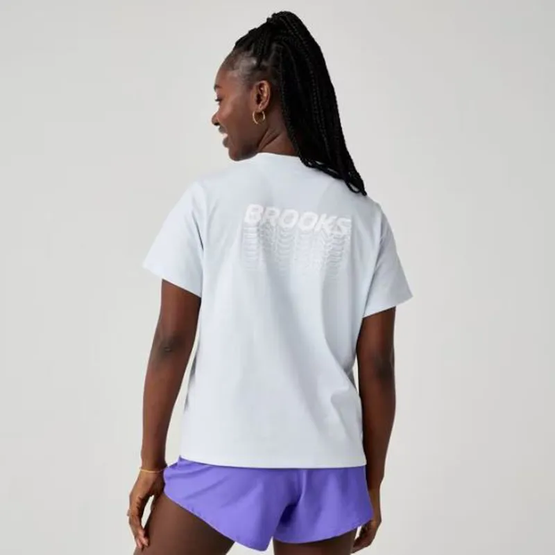 Brooks Women's Graphic Short Sleeve T Shirt in Halogen Blue/White-1
