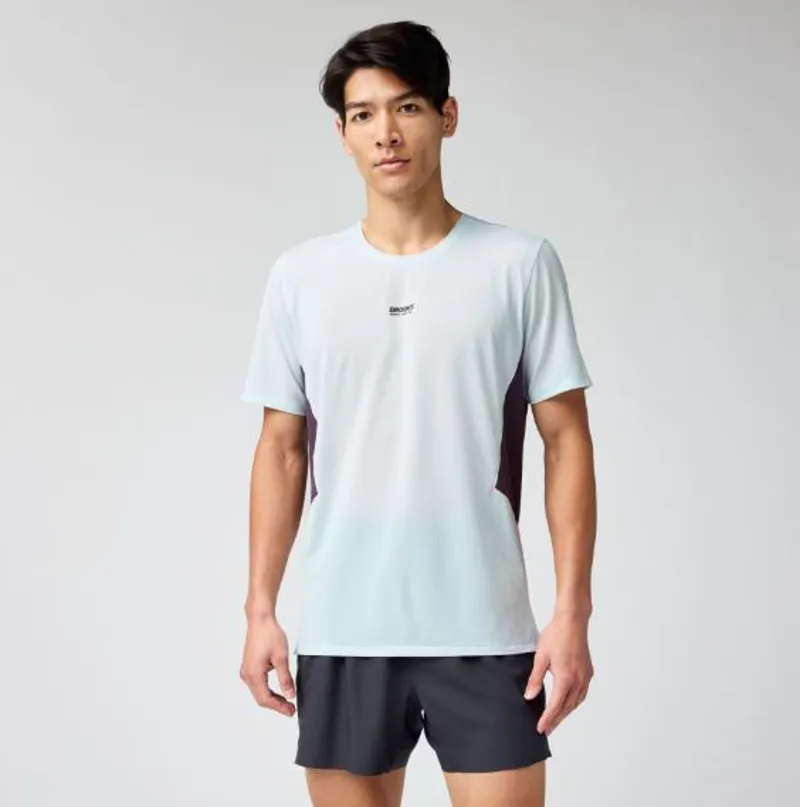 Brooks Men's High Point Short Sleeve 2.0 Shirt in Stride Blue/Dk Russet