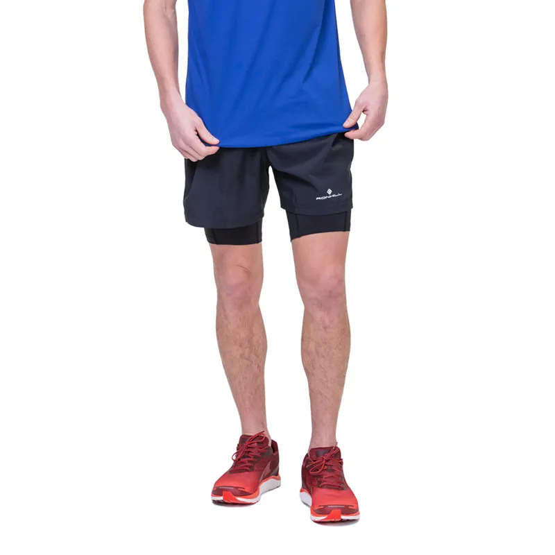 Ronhill Core Twin 2-in-1 Running Shorts in All Black-3